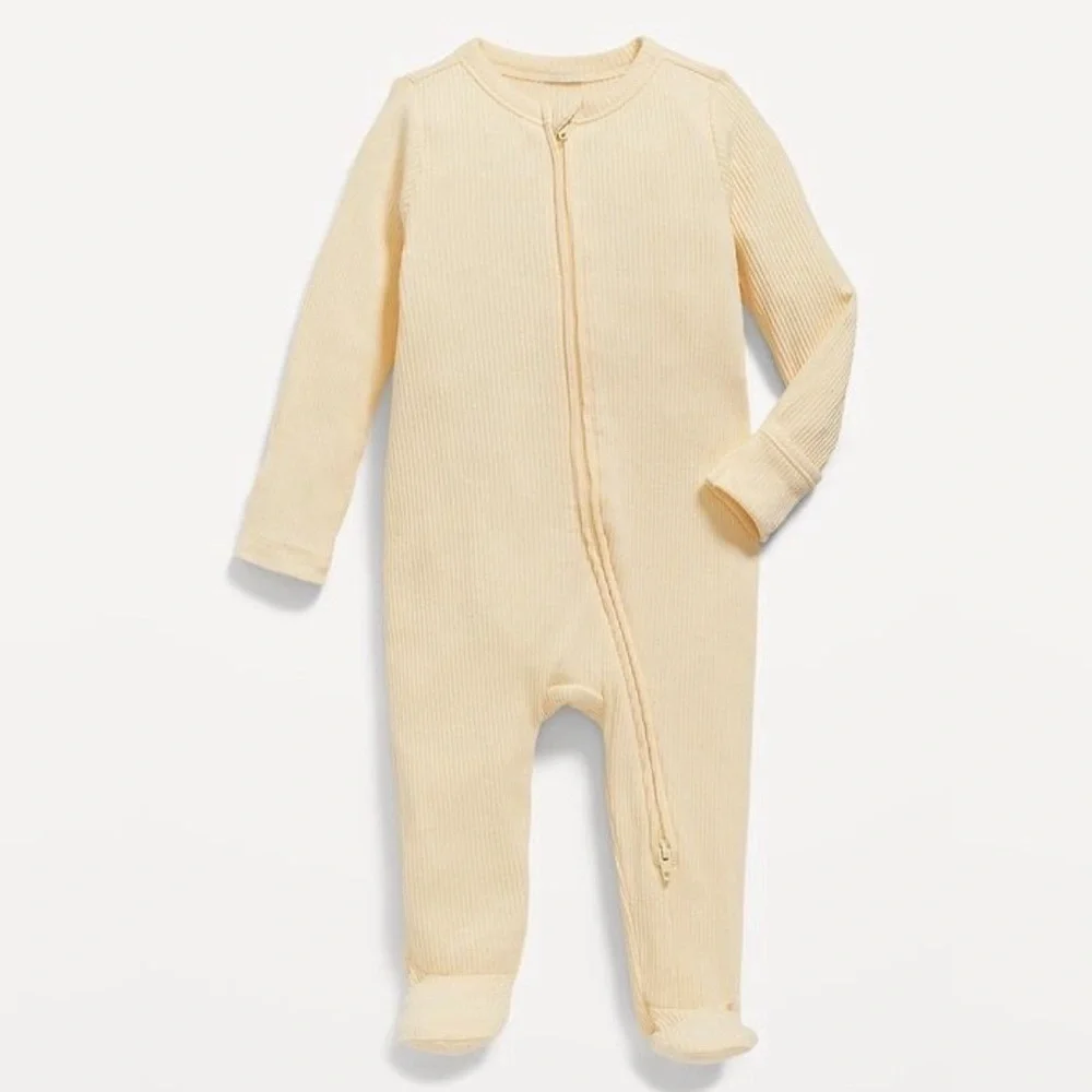 Old Navy Ribbed Zip Up Footed Onesie - Golden Straw